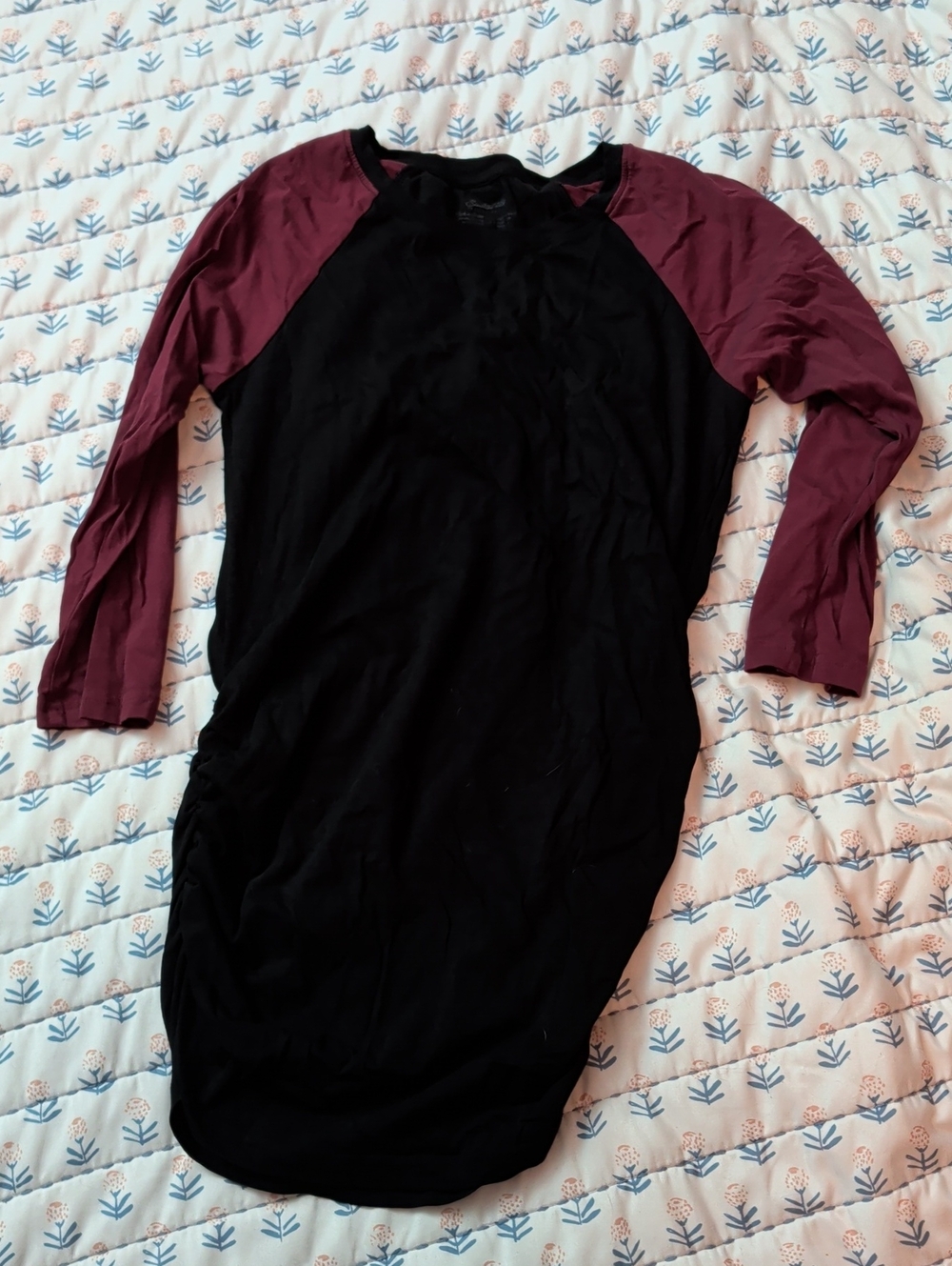 Pact Black with Burgundy Raglan Maternity Tunic 3/4 Sleeves